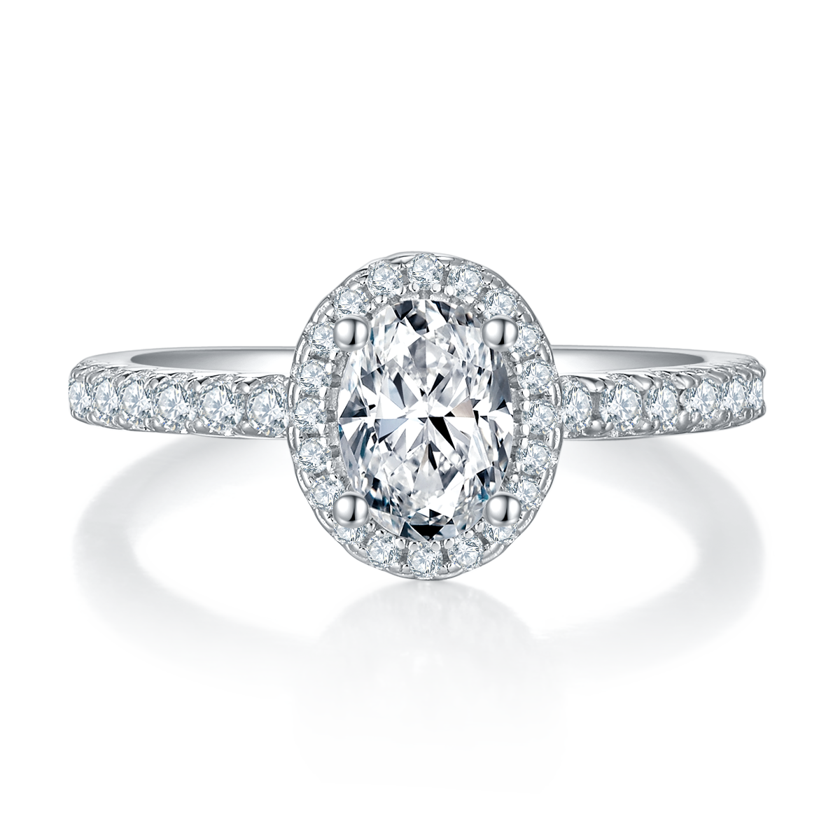 Light luxury egg shaped S925 silver plated white gold moissanite diamond women's ring 1.0 carat D-grade